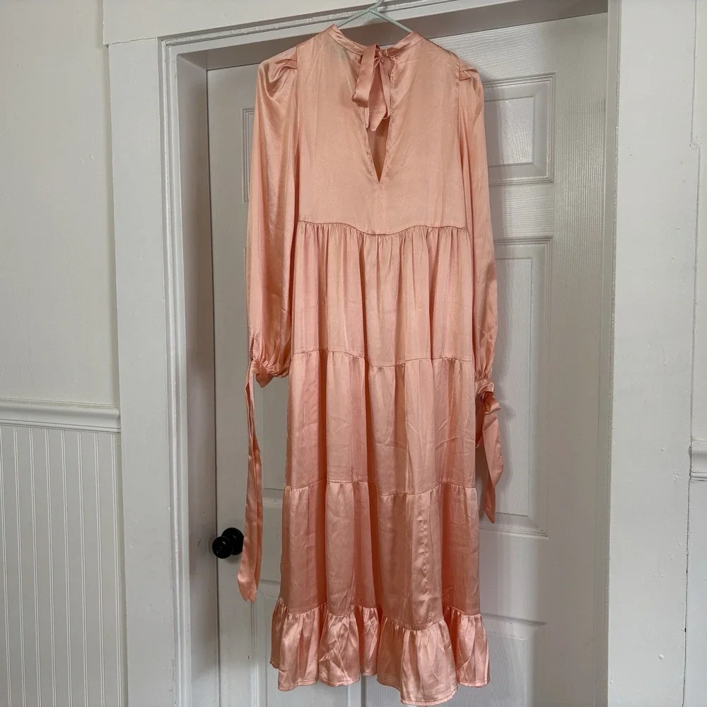 asos Satin Tiered Maxi Dress Sz 2 Coral Pink Salmon Flowy Oversized Silky Pastel - Picture 6 of 14